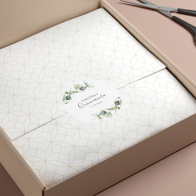 Adesivo Redondo 15 Birthday Eucalyptus Greenery Quinceanera (Criador carregado)