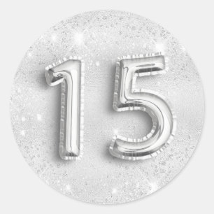 Adesivo Redondo 15 de aniversário, poeira de cinzas prateadas nú