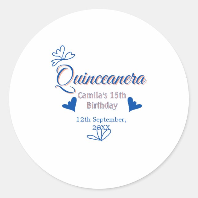 Adesivo Redondo 15 de aniversário rusica mexicana do pêssego azul  (Frente)