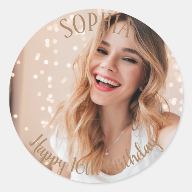 Adesivo Redondo 16ª bolsa de festa personalizada de aniversário (Frente)
