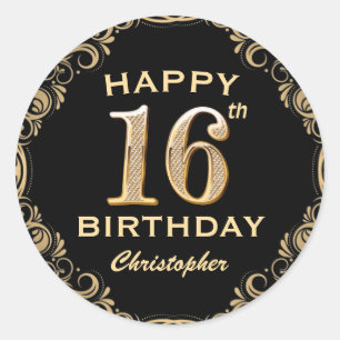 Adesivo Redondo 16ª imagem de Festa de aniversário preta e brilhan