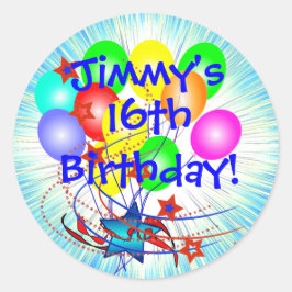 Adesivo Redondo 16º Ou Qualquer Vinheta De Aniversário Com Diversã