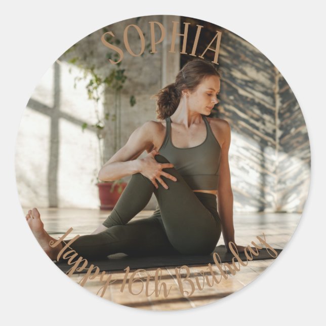 Adesivo Redondo 16.ª Sacola de festa personalizada de aniversário  (Frente)