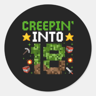 Adesivo Redondo 18º Aniversário Gamer Pixel Creepin" Em 18 Vídeo G