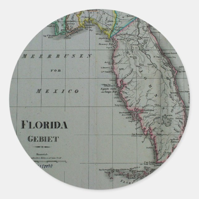 Adesivo Redondo 1823 Flórida Map Stickers (Frente)