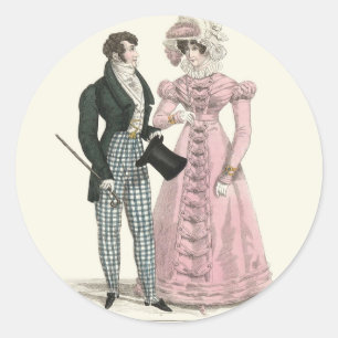 Adesivo Redondo 1823 Moda Mulher do Homem de Casamento Antiquado