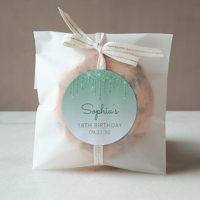 Adesivo Redondo 18.º Aniversário com Glitter Verde (Criador carregado)