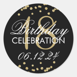 Adesivo Redondo 18.º Aniversário Dourado Faux Glitter Confetti Bla