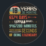 Adesivo Redondo 18th Birthday 216 Months Vintage Retro 18 Years<br><div class="desc">18th Birthday 216 Months Gift Vintage Retro 18 Years Being Legendary</div>