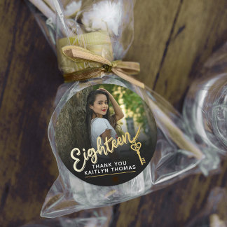 Adesivo Redondo 18th Birthday photo script gold effect 18 key