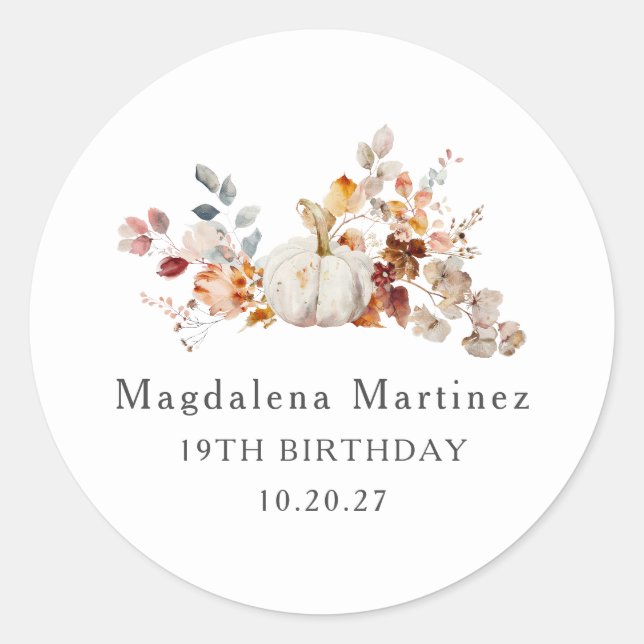 Adesivo Redondo 19º Aniversário Pumpkin Fall Flower Envelope Seal (Frente)