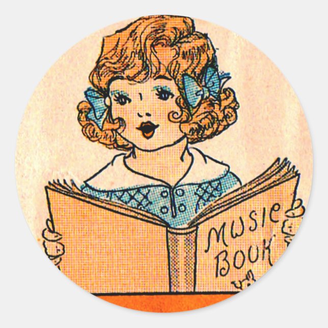 Adesivo Redondo 1920 menina com livro de música (Frente)