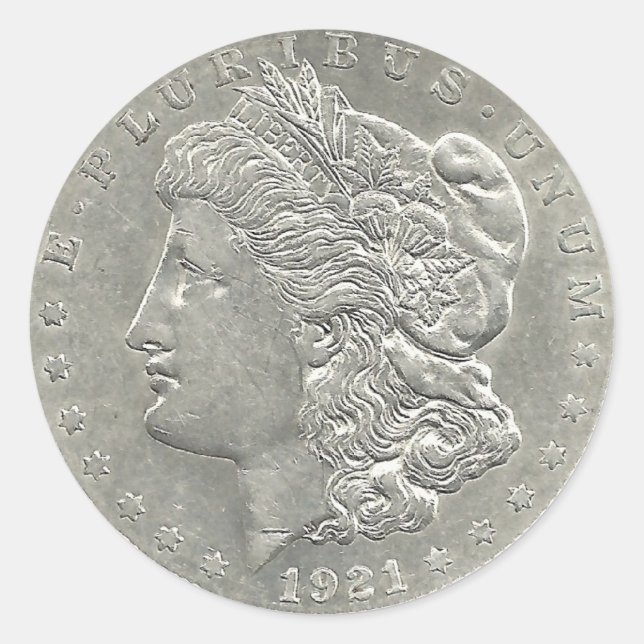 Adesivo Redondo 1921 Morgan Silver Dollar Sticker (Frente)