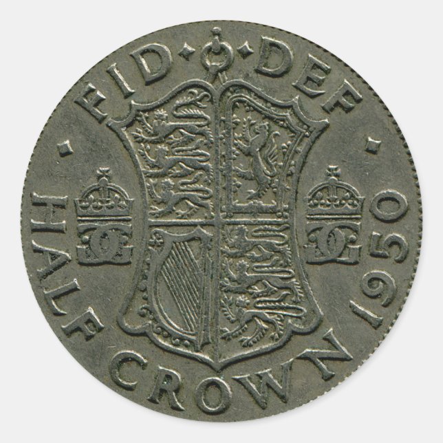 Adesivo Redondo 1950 autocolante britânico Half Crown (Frente)