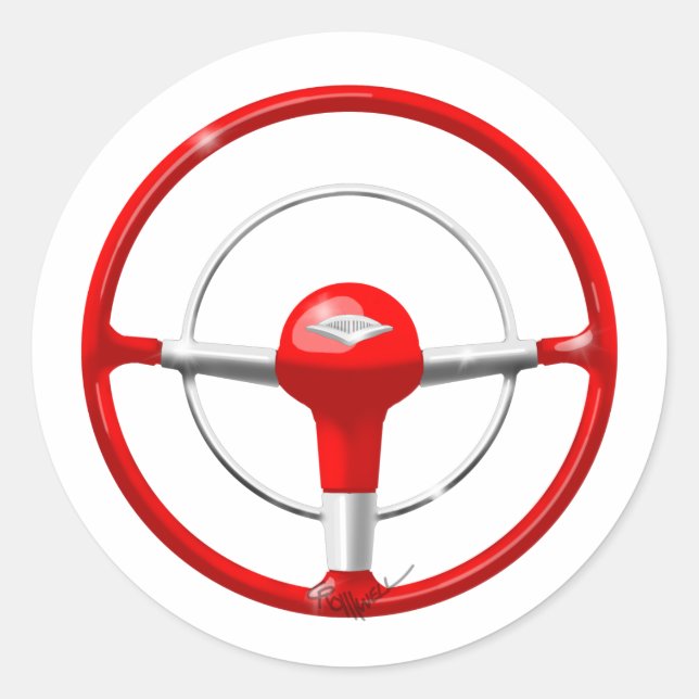 Adesivo Redondo 1955 Volante Vermelho Chevy (Frente)