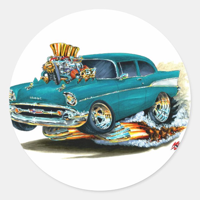 Adesivo Redondo 1957 Chevy 150-210 Teal Car (Frente)