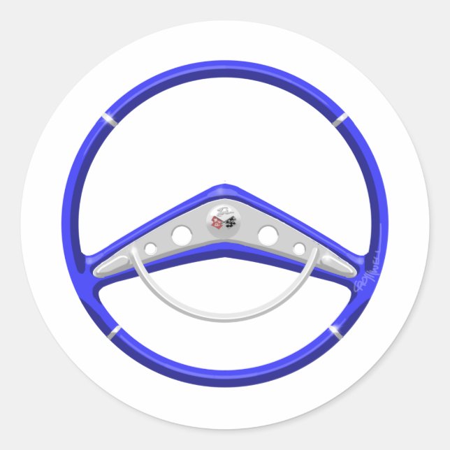 Adesivo Redondo 1959 Roda Azul de Direção do Chevrolet (Frente)