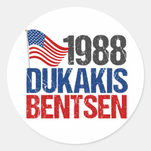 Adesivo Redondo 1988 Retro-Democrata Dukakis Bentsen