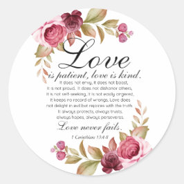Adesivo Redondo 1 Coríntios 13:4-8 O Amor é Paciente Bíblia Floral
