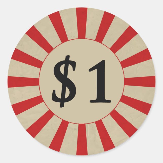 Adesivo Redondo $1 (Dólar) Marca de preço brilhante redonda (Frente)