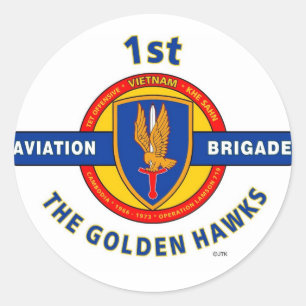 ADESIVO REDONDO 1RUA AVIATION BRIGADE VIETNAME "OURO HAWKS"