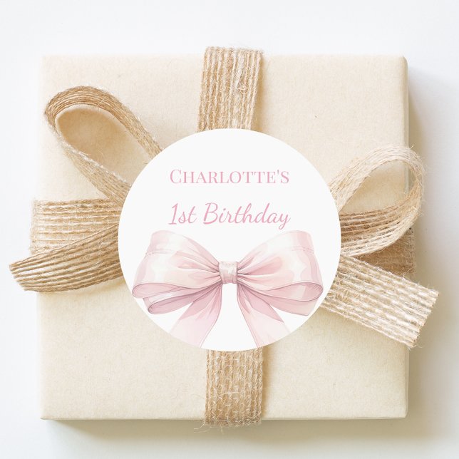 Adesivo Redondo 1st Birthday Bow Blush Pink Girl (Criador carregado)