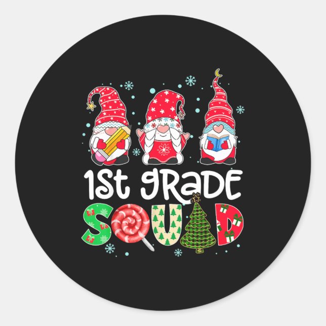 Adesivo Redondo 1st Grade Squad Gnome Teacher Christmas Ne Buffalo (Frente)