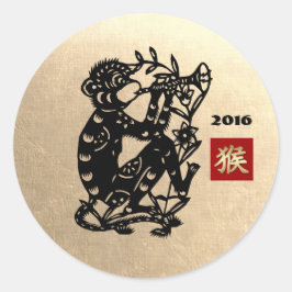 Adesivo Redondo 2016: Ano Chinês dos Autocolantes Macacos