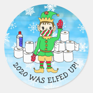 Adesivo Redondo 2020 foi amamentado, Funny Elf na Facemask