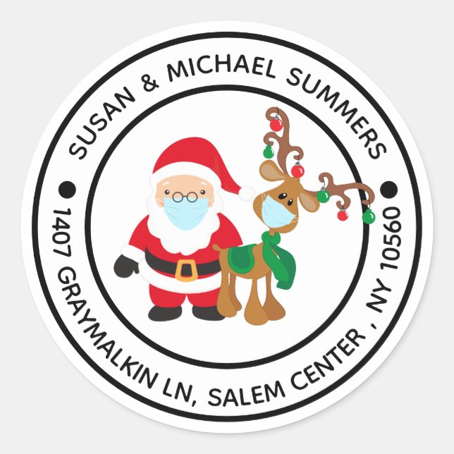 Adesivo Redondo 2020 Papais noeis de Natal Covid Endereço de devol (Frente)