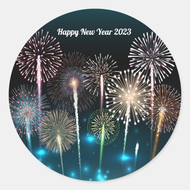 Adesivo Redondo 2023 Fireworks New Year Classic Round Sticker (Frente)