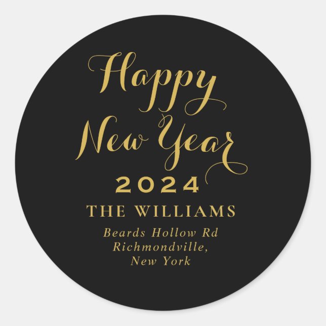 Adesivo Redondo 2024 Ano Novo Elegante Endereço de devolução Doura (Frente)