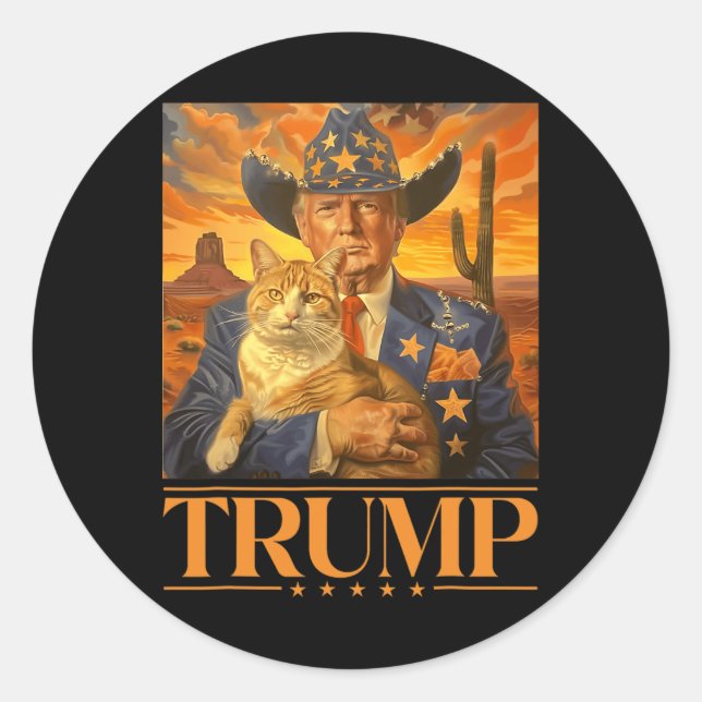 Adesivo Redondo 2024 E Cat Western Cowboy Patriótico 4 De Julho (Frente)