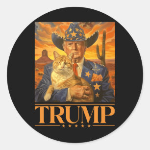 Adesivo Redondo 2024 E Cat Western Cowboy Patriótico 4 De Julho