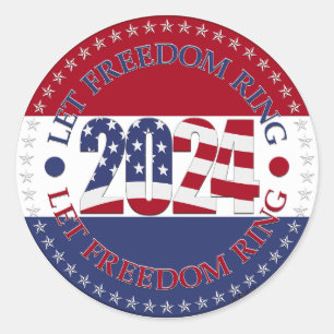 Adesivo Redondo 2024 Let Freedom Ring USA Flag
