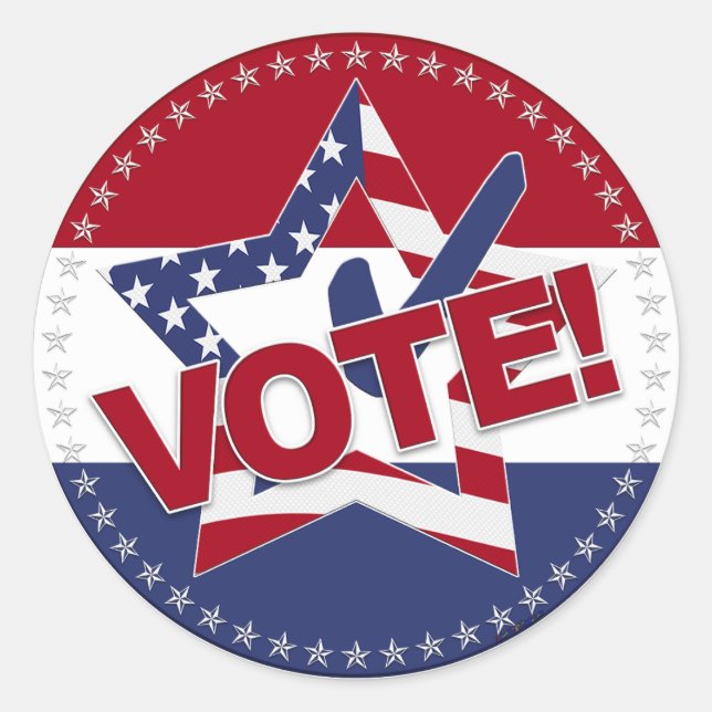 Adesivo Redondo 2024 Marca de Verificação Star VOTE EUA (Frente)