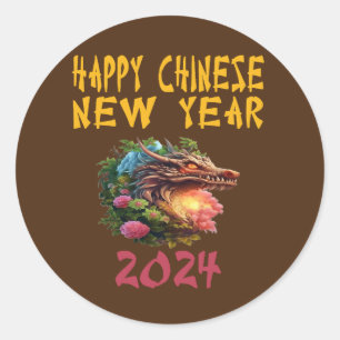 Adesivo Redondo 2024 Novo Ano Chinês Do Dragão 2024 Brown.