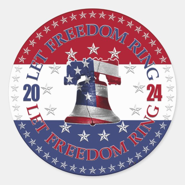 Adesivo Redondo 2024 Red and Blue Let Freedom Ring Liberty Bell (Frente)