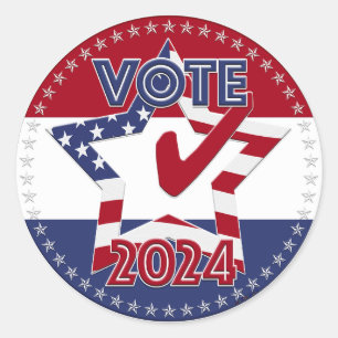 Adesivo Redondo 2024 Red and Blue VOTE USA Marca de verificação da