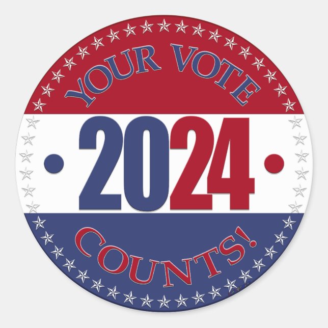 Adesivo Redondo 2024 Red and Blue Your Vote Counts (Frente)