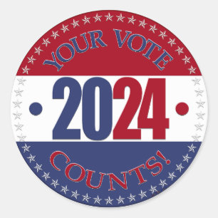Adesivo Redondo 2024 Red and Blue Your Vote Counts