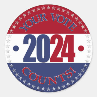 Adesivo Redondo 2024 Red and Blue Your Vote Counts