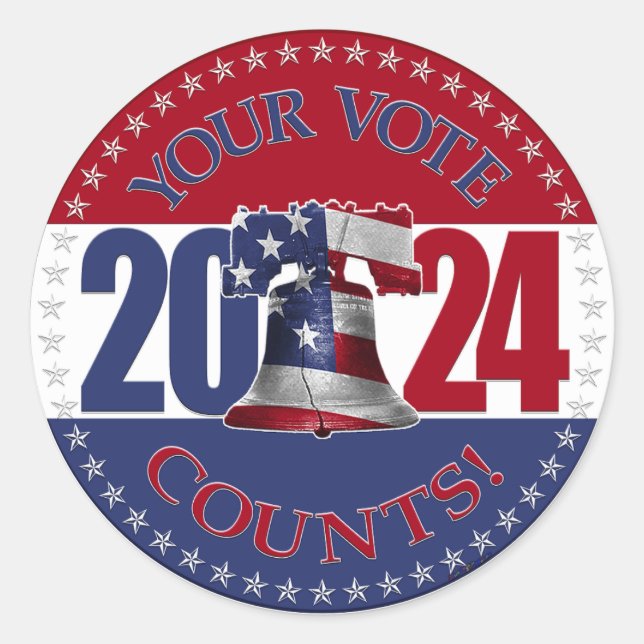 Adesivo Redondo 2024 Red and Blue Your Vote Counts Liberty Bell (Frente)