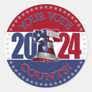 Adesivo Redondo 2024 Red and Blue Your Vote Counts Liberty Bell