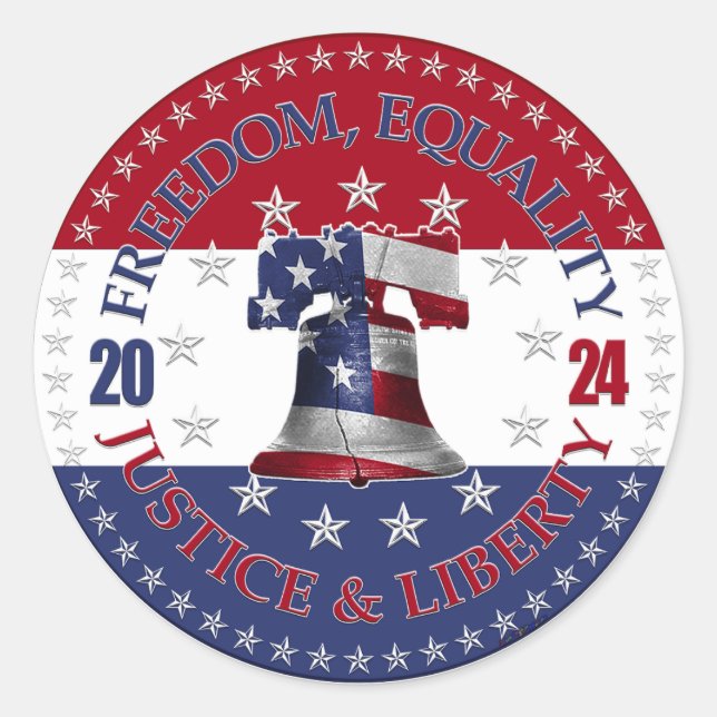 Adesivo Redondo 2024 Red Blue Freedom, Equality, Justice Liberty B (Frente)