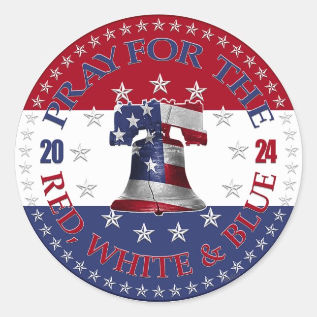 Adesivo Redondo 2024 Reze pelo Selo de Liberdade Vermelho, Branco  (Frente)