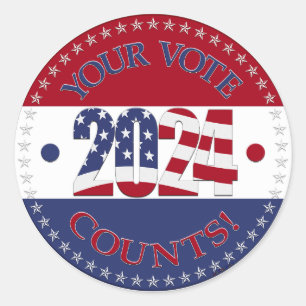 Adesivo Redondo 2024 Seu Voto Conta Sinalizador EUA