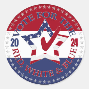 Adesivo Redondo 2024 USA Flag Vote no Red White Blue Star Che