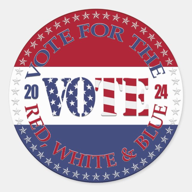 Adesivo Redondo 2024 Votação No Red, White Blue USA Flag VOTE (Frente)
