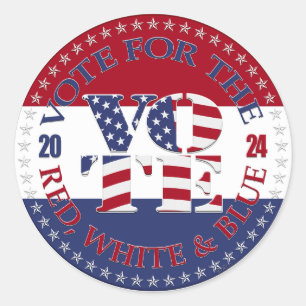 Adesivo Redondo 2024 Votação No Red, White Blue USA Flag VOTE